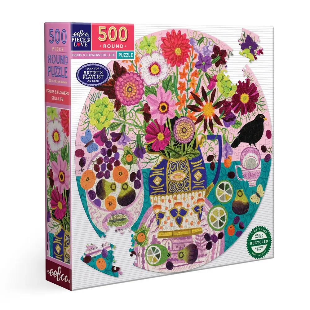 Eeboo, Puzzle, Gifts, 500 piece, Round, Fruits and flowers, Still life, 891937